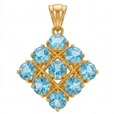 Vintage style 14.8 carat Swiss Blue Topaz .925 Sterling Silver DIPPED IN 18K Gold handmade Pendant