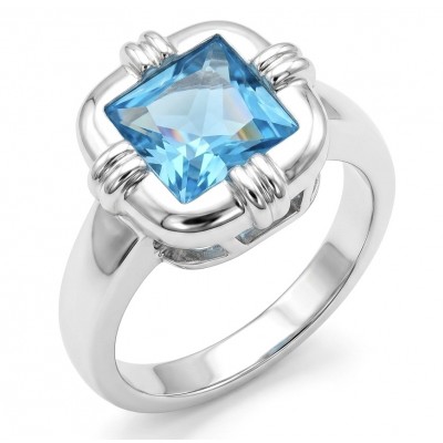 8.5 carat authentic Swiss Blue Topaz .925 Sterling Silver dipped in rhodium handmade Statement Ring size 8 1/4