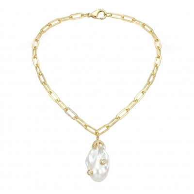 Precious Mother of Pearl 18K Gold over .925 Sterling Silver .925 Sterling Silver Necklace; 16 inches long