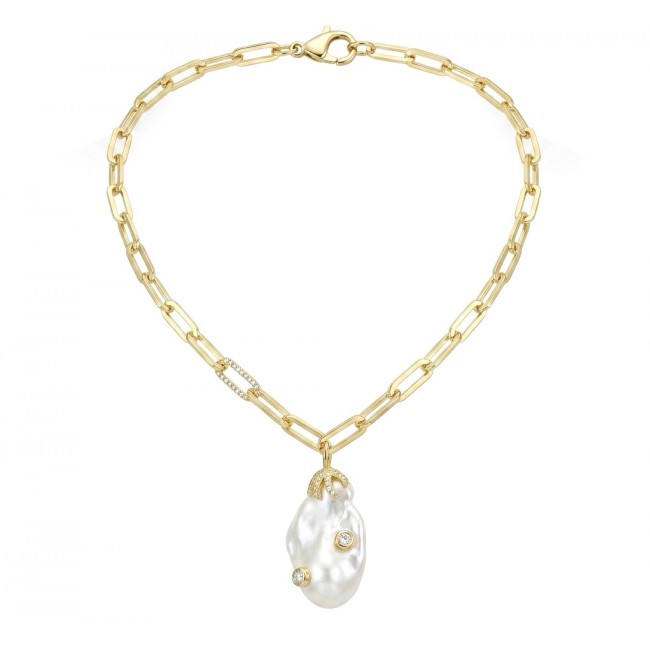 Precious Mother of Pearl 18K Gold over .925 Sterling Silver .925 Sterling Silver Necklace; 16 inches long