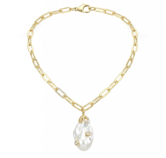 Precious Mother of Pearl 18K Gold over .925 Sterling Silver .925 Sterling Silver Necklace; 16 inches long