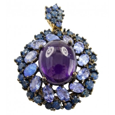 Mademoiselle - 10.4 carat natural Amethyst .925 Sterling Silver dipped in 22K White Gold handcrafted Pendant