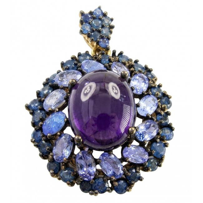 Mademoiselle - 10.4 carat natural Amethyst .925 Sterling Silver dipped in 22K White Gold handcrafted Pendant