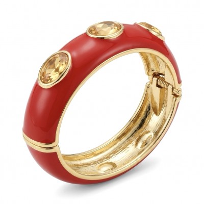Red Enamel Vintage style Luxurious Golden Topaz Hinge Bangle Bracelet