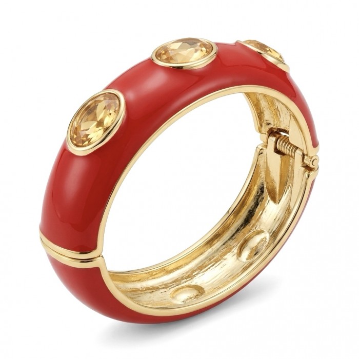 Red Enamel Vintage style Luxurious Golden Topaz Hinge Bangle Bracelet