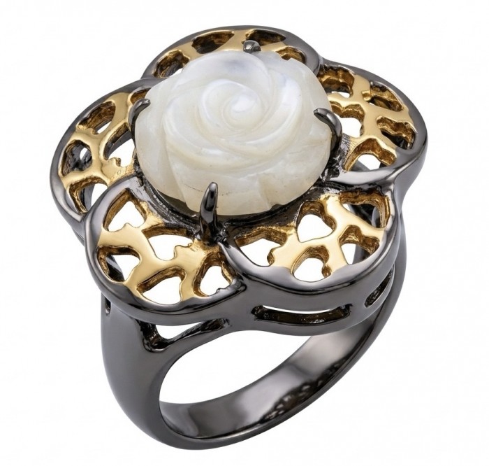 Luxurious Flower Blister Pearl 18K Gold Rhodium over .925 Sterling Silver brilliantly handcrafted ring s. 7 3/4