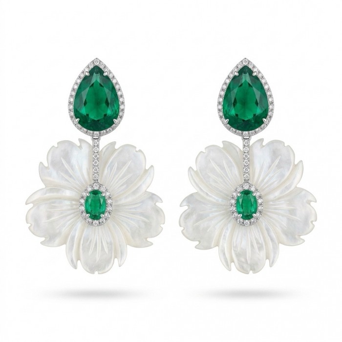Summer Flowers Blister Pearl Blue Topaz 14K Gold over .925 Sterling Silver handcrafted Earrings