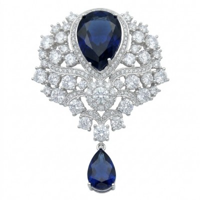 Heirloom Genuine 10.5 carat Sapphire .925 Sterling Silver handmade Pendant - Brooch