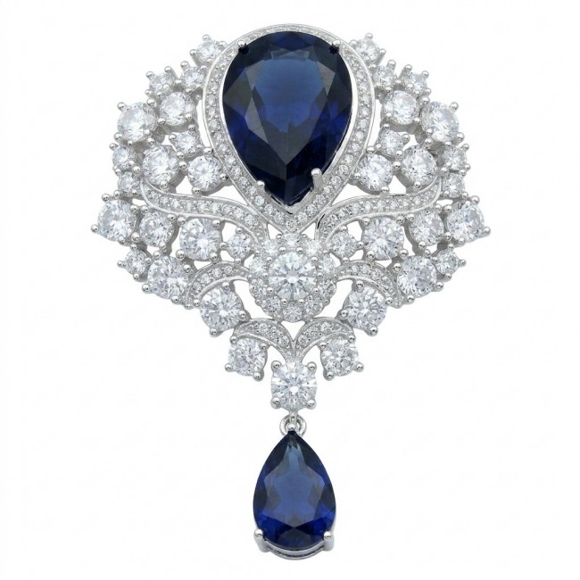 Heirloom Genuine 10.5 carat Sapphire .925 Sterling Silver handmade Pendant - Brooch