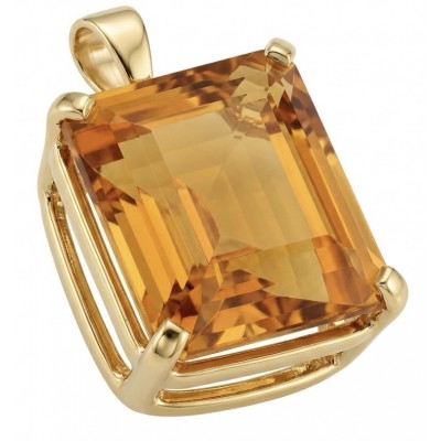 Princess cut 25.4 carat Lemon Quartz 18K Gold over .925 Sterling Silver handcrafted pendant