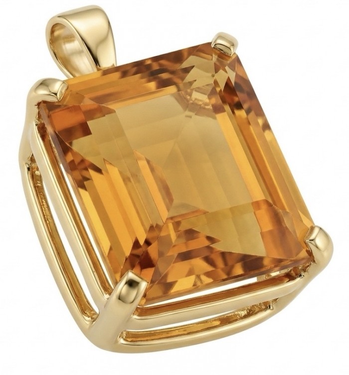 Princess cut 25.4 carat Lemon Quartz 18K Gold over .925 Sterling Silver handcrafted pendant
