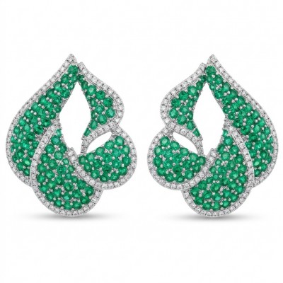 Royalty 7.9 carat authentic pave Colombian Emerald .925 Sterling Silver dipped in Rhodium Handcrafted Statement Earrings