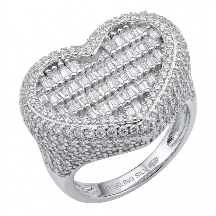 Art Deco Precious Heart - 10.5 carat White Sapphire .925 Sterling Silver Handcrafted Statement Ring size 8