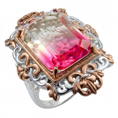 Emerald cut Ametrine 18K Gold over .925 Sterling Silver handcrafted Ring s. 8 1/4