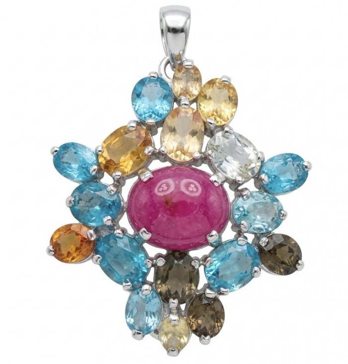 Giovanna- 25.5 carat Authentic Kashmir Ruby .925 Sterling Silver handcrafted Pendant and Brooch - video