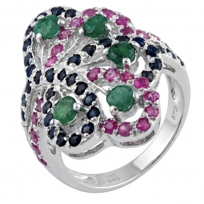Exotic Beauty Authentic 8.2 carat Colombian Emerald .925 Sterling Silver handcrafted Ring size 7 1/4