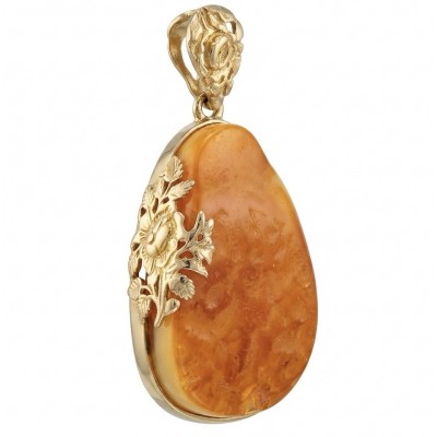 Prehistoric Authentic Baltic Amber 14K Gold over .925 Sterling Silver beautifully handcrafted Pendant
