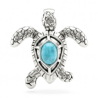 Exotic Turtle natural Larimar .925 Sterling Silver handcrafted Pendant