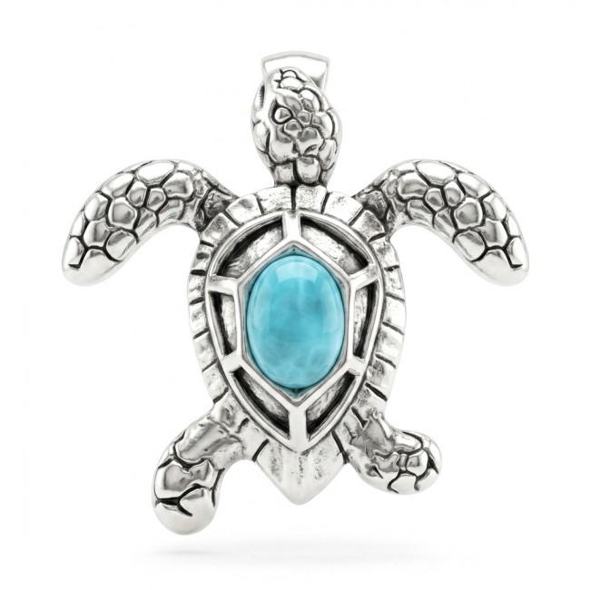 Exotic Turtle natural Larimar .925 Sterling Silver handcrafted Pendant