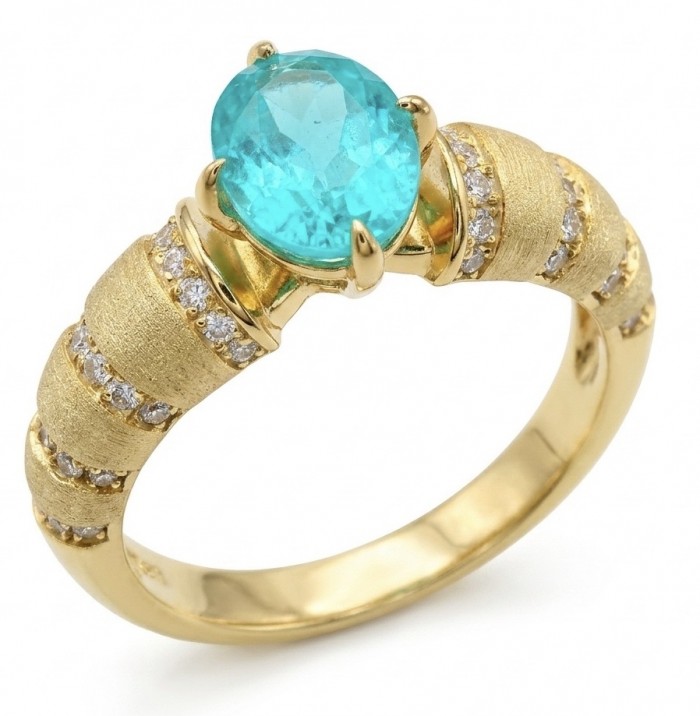 Wonderland 3.8 carat Paraiba Tourmaline 14k Gold over .925 Sterling Silver Handcrafted Ring size 7 1/4
