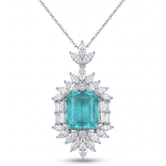 Freedom- Natural 18.5 carat Emerald Moissanite .925 Sterling Silver handcrafted Necklace