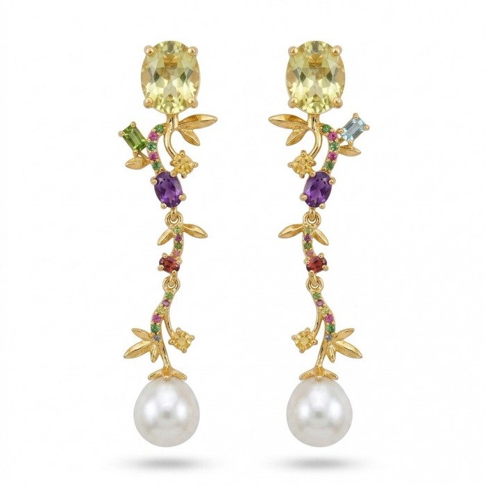 Golden Royalty 6.5 carat Citrine Pearl 18K Gold over .925 Sterling Silver brilliantly handcrafted earrings