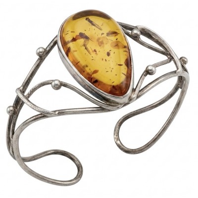 Vintage Design Genuine the best QUALITY Baltic Amber .925 Sterling Silver handamde Bracelet / Cuff