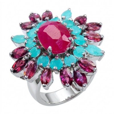 Carmen Natural 12.4 carat Ruby .925 Sterling Silver dipped in rhodium handmade Large Statement Ring size 6 1/2