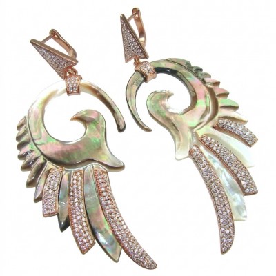 Angel Wings Rainbow Abalone 18K Rose Gold over .925 Sterling Silver handcrafted Large Statement Earrings