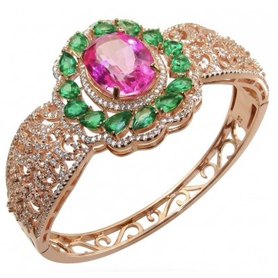 Ultimate Escape Luxurious Pink Rainbow Topaz 18K Rose Gold over .925 Sterling Silver handmade Bracelet