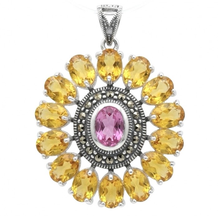 Joy - Incredible 4.8 carat Pink Sapphire rhodium over .925 Sterling Silver handcrafted pendant