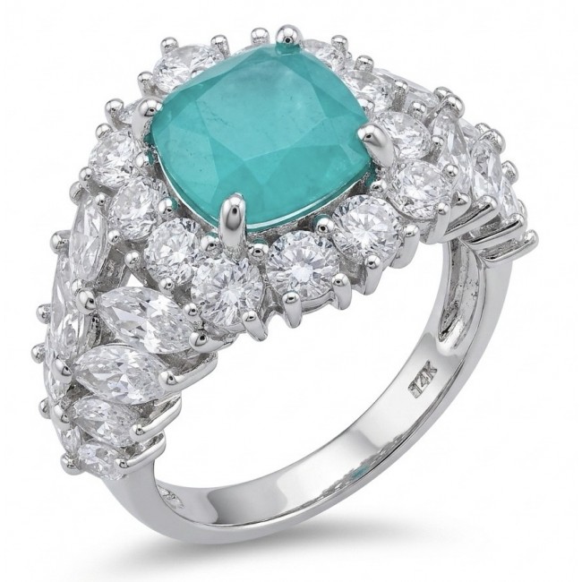 5.4 carat natural Colombian Emerald 8.9 carat Moissanite .925 Sterling Silver handmade Statement Ring size 7 1/2