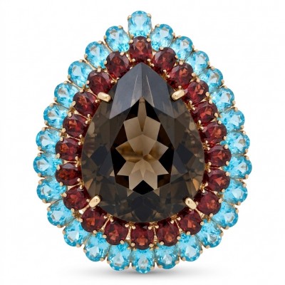An exuberantly Large 39.8 grams carat Genuine Smoky Topaz .925 Sterling Silver dipped in 18K Rose Gold Handcrafted Ring size 8 1/4