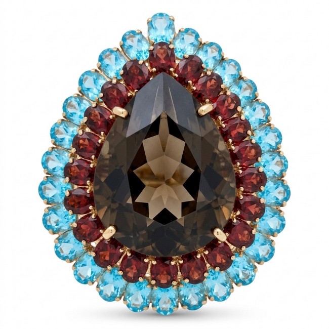 An exuberantly Large 39.8 grams carat Genuine Smoky Topaz .925 Sterling Silver dipped in 18K Rose Gold Handcrafted Ring size 8 1/4