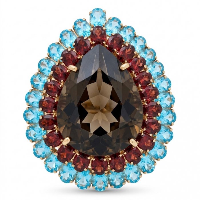 An exuberantly Large 39.8 grams carat Genuine Smoky Topaz .925 Sterling Silver dipped in 18K Rose Gold Handcrafted Ring size 8 1/4 - video
