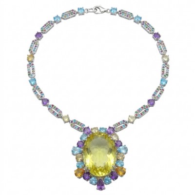 Giovanna - Exquisite Beauty authentic 55.9 carat Lemon Quartz .925 Sterling Silver handcrafted necklace