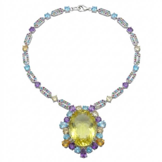 Giovanna - Exquisite Beauty authentic 55.9 carat Lemon Quartz .925 Sterling Silver handcrafted necklace