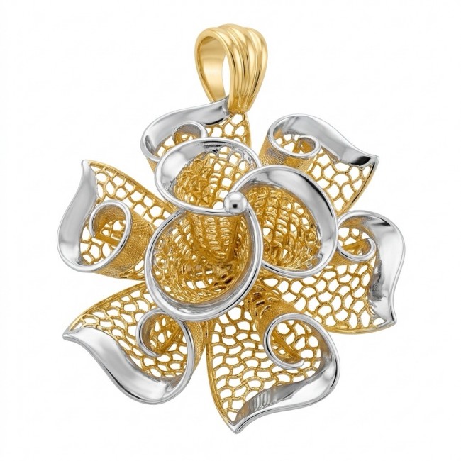 Dubai Style - Golden Rose .925 Sterling Silver dipped in 22K Gold handmade Pendant
