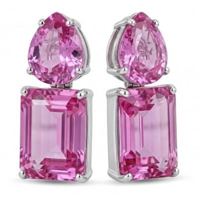 Large - Tiffany - authentic baquette cut 48.7 carat Pink Sapphire .925 Sterling Silver handcrafted Earrings