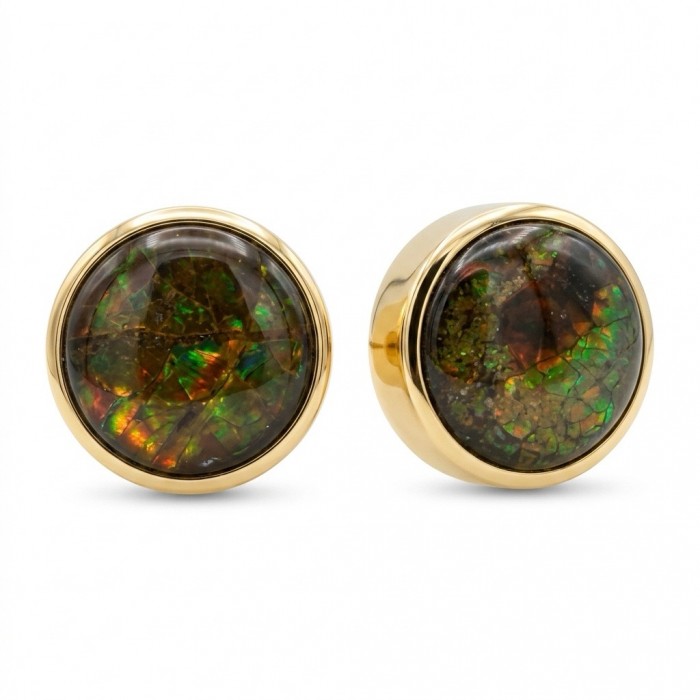 Sublime Aura Canadian Fire Ammolite 14K Rose Gold over .925 Sterling Silver handmade earrings