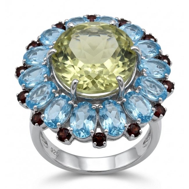 Vivien - Natural 25.8 carat pear cut BRAZILIAN Citrine Aquamarine .925 Sterling Silver dipped in 22K Gold handmade Statement Ring size 7 1/2 - video