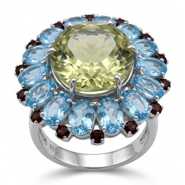 Vivien - Natural 25.8 carat pear cut BRAZILIAN Citrine Aquamarine .925 Sterling Silver dipped in 22K Gold handmade Statement Ring size 7 1/2