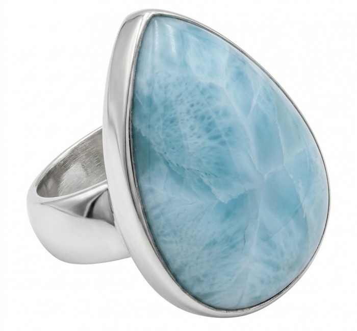 16.9 carat Blue Perfection natural Larimar .925 Sterling Silver handmade Large ring size 6 adjustable