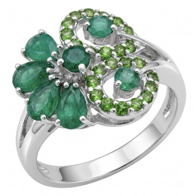 5.4 carat natural Colombian Emerald 8.9 carat Moissanite .925 Sterling Silver handmade Statement Ring size 8