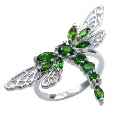 Green Dragonfly 6.2 carat Tsavorite Garnet .925 Sterling Silver Handcrafted Ring size 7 1/2