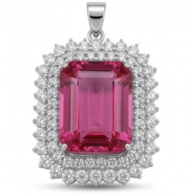 Pink Legacy Luxurious baquette cut 45.8 carat Fuchsia Pink Sapphire .925 Sterling Silver handcrafted Statement pendant