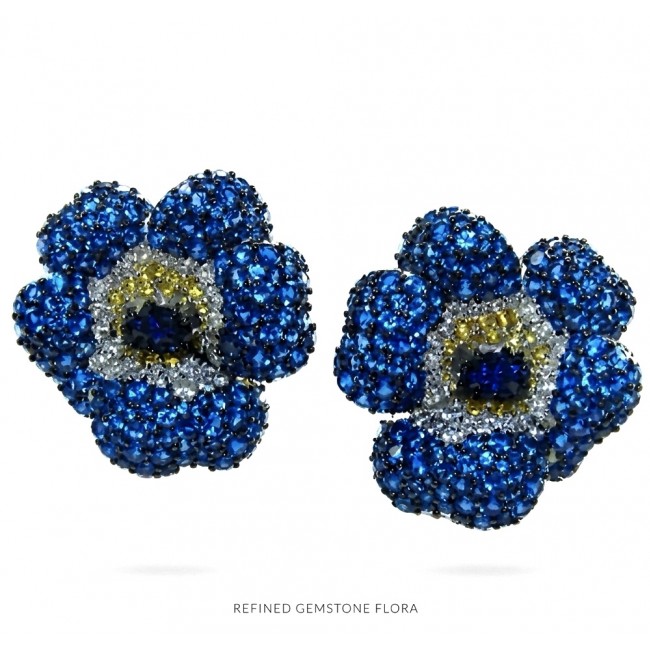 Blooming Lilis - 38.8 carat pave Sapphire from Madagascar .925 Sterling Silver handmade Statement Earrings