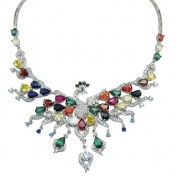 55.2 carat Graceful Swan Natural multicolot Topaz .925 Sterling Silver handcrafted Statement necklace