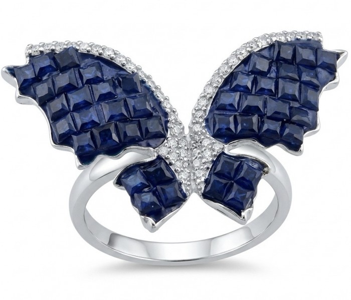 Blue Butterfly Authentic mystery setting 10.2 carat Sapphire .925 Sterling Silver handcrafted Ring size 7