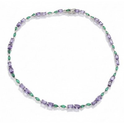 A Heritage in Bloom - Italy made 27.5 carat Amethyst Chrome Diopside .925 Sterling Silver handmade necklace